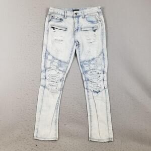 Black Premium Skinny Flex Jeans Mens 32x32 Blue Moto Distressed Stretch Denim